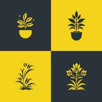 Four types of flower plants logo icons set vector