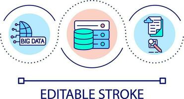 Big data analytics and storage loop concept icon. Global network server. Cyberspace researching abstract idea thin line illustration. Isolated outline drawing. Editable stroke vector