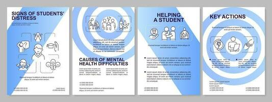 Recognize student under severe crisis blue gradient brochure template. Leaflet design with linear icons. 4 vector layouts for presentation, annual reports