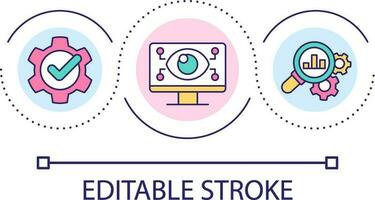 Digital monitoring system loop concept icon. Computer analysing data. Forecast making abstract idea thin line illustration. Isolated outline drawing. Editable stroke vector