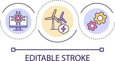 limpiar energía generado por molinos de viento lazo concepto icono. sostenible poder tecnología. electricidad resumen idea Delgado línea ilustración. aislado contorno dibujo. editable carrera vector
