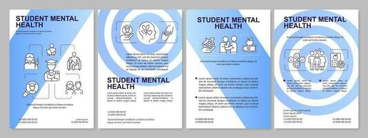 Student mental wellness and wellbeing blue gradient brochure template. Leaflet design with linear icons. 4 vector layouts for presentation, annual reports