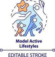 Model active lifestyles concept icon. Role of school leader in mental health abstract idea thin line illustration. Isolated outline drawing. Editable stroke vector