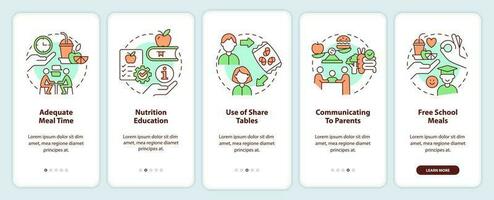 School nutrition for better mental health onboarding mobile app screen. Walkthrough 5 steps editable graphic instruction with linear concepts. UI, UX, GUI template vector