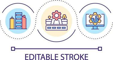 urbano zona desarrollo lazo concepto icono. ciudad infraestructura. digitalización proceso resumen idea Delgado línea ilustración. aislado contorno dibujo. editable carrera vector