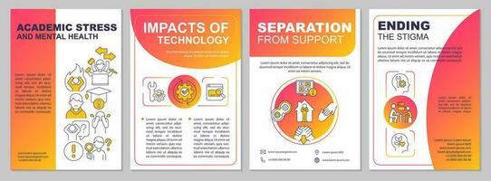 Academic pressure through e-learning red gradient brochure template. Leaflet design with linear icons. 4 vector layouts for presentation, annual reports