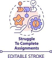 Struggle to complete assignments concept icon. Coping with online learning stress abstract idea thin line illustration. Isolated outline drawing. Editable stroke vector