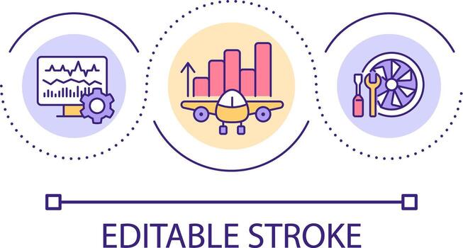 Airplanes maintenance service loop concept icon. Aircraft usage analytics. Industry abstract idea thin line illustration. Isolated outline drawing. Editable stroke vector