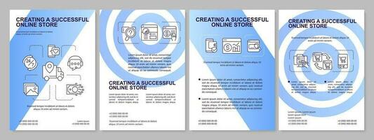 Creating successful online store blue gradient brochure template. Leaflet design with linear icons. 4 vector layouts for presentation, annual reports