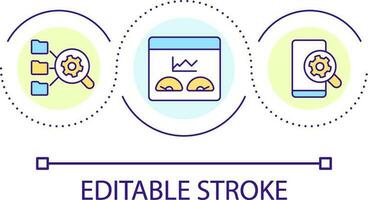 Automated data analysis loop concept icon. Computer system. Analysis. Research and analytics abstract idea thin line illustration. Isolated outline drawing. Editable stroke vector