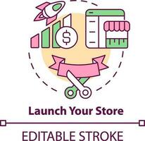 Launch your store concept icon. Startup. Ecommerce. Starting online store abstract idea thin line illustration. Isolated outline drawing. Editable stroke vector