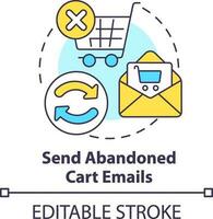 Send abandoned cart emails concept icon. Reminder. Online store management tip abstract idea thin line illustration. Isolated outline drawing. Editable stroke vector