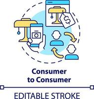 Consumer to consumer concept icon. Sales via internet marketplace. Business model abstract idea thin line illustration. Isolated outline drawing. Editable stroke vector