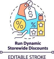 Run dynamic storewide discounts concept icon. Optimizing online business abstract idea thin line illustration. Isolated outline drawing. Editable stroke vector