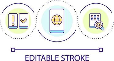 Internet navegador para teléfono inteligente lazo concepto icono. móvil solicitud. pruebas software resumen idea Delgado línea ilustración. aislado contorno dibujo. editable carrera vector