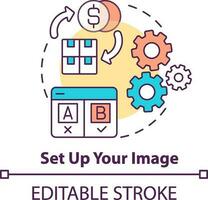 Set up your image concept icon. Brand reputation. Starting ecommerce business step abstract idea thin line illustration. Isolated outline drawing. Editable stroke vector
