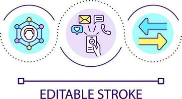 social redes en línea lazo concepto icono. móvil teléfono comunicación herramientas. datos intercambiar resumen idea Delgado línea ilustración. aislado contorno dibujo. editable carrera vector
