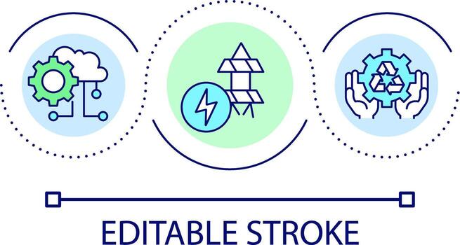 Sustainable technology and power loop concept icon. Virtual data storage. Digital cloud abstract idea thin line illustration. Isolated outline drawing. Editable stroke vector