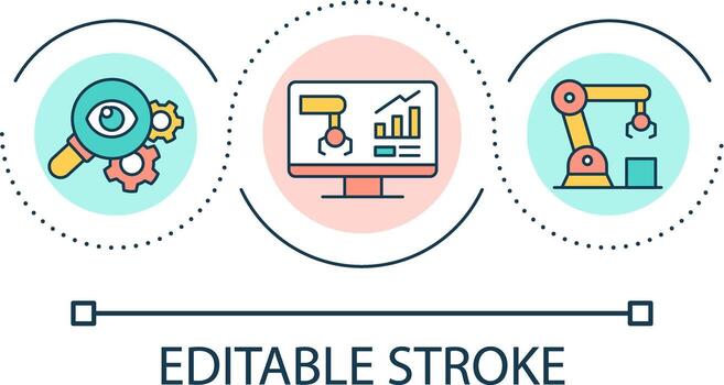 creciente productividad con automático equipo lazo concepto icono. industria desarrollo. tecnología resumen idea Delgado línea ilustración. aislado contorno dibujo. editable carrera vector