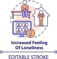 Increased feeling of loneliness concept icon. Coping with online learning stress abstract idea thin line illustration. Isolated outline drawing. Editable stroke vector