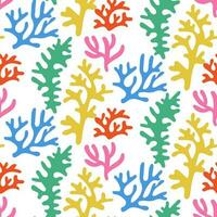 Seamless coral reef pattern. Colorful underwater background of the ocean world in vintage style. A hand-drawn underwater natural element. Marine Seamless repeating design for Fabric, Textile, Paper vector