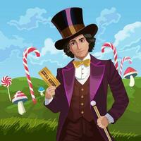 Founder of Chocolate Factory Holds a Golden Ticket vector