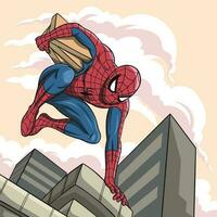 Spider Superhero Jumping over the Buildings vector