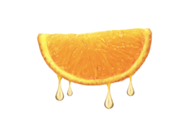 druppels van sap vallend van oranje voor de helft, transparant achtergrond png