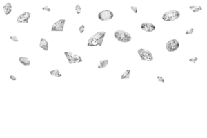 un montón de brillante diamantes que cae en. transparente antecedentes png