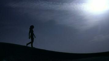 silueta de hombre caminando en Desierto noche luz de la luna video