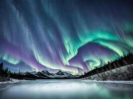 Representation of Icy Frozen Lake under Starry Skies . . photo