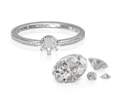 White gold or silver ring without gemstone and round diamond, transparent background png