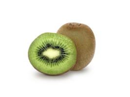 Ripe whole kiwi fruit and half kiwi fruit, transparent background png