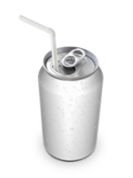 Aluminum can with the ring pull and straw transparent background png