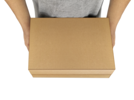 Delivery man holding cardboard boxes transparent background png