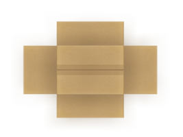 Opened cardboard package box upside down, transparent background png