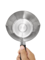 Male's hand holds frying pot, transparent background png