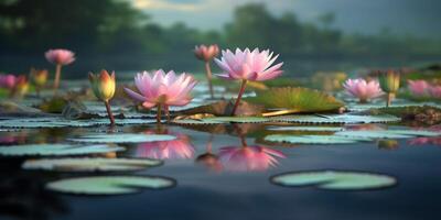 Blossom lotus purple flower, AI Generated photo