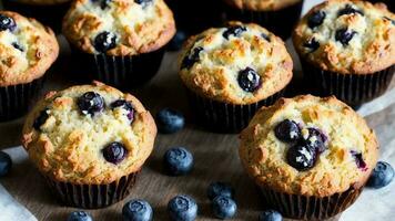 Blueberry Muffins on a Cooling Rack. AI Generated. photo