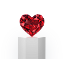 The red heart shaped diamond is displayed on an octagonal pedestal. on transparent background png