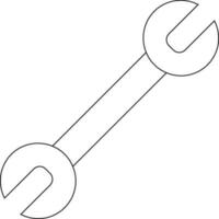 Black line art illustration of a wrench in flat style. vector