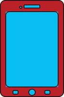 Red and blue smartphone in black line art. vector