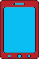 Red and blue smartphone in black line art. vector