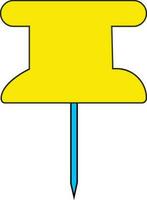 Yellow and blue pushpin in black line art. vector