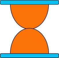 Orange and blue hourglass in black line art. vector