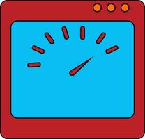 Red and blue speedometer for measurement in black line art. vector