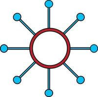 Black line art connect network in blue and red color. vector