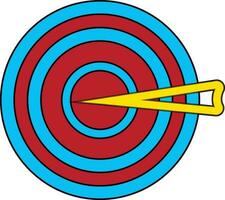 Yellow target arrow with blue and red bullseye in black line art. vector