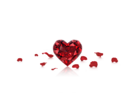 Red Heart diamond, and rose petals on, transparent background png