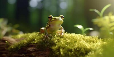 pequeño rana y césped macro fotografía por generativo ai herramientas foto